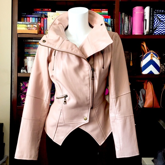 NEW Blush Pink Leather Jacket GILI - Picture 2 of 16